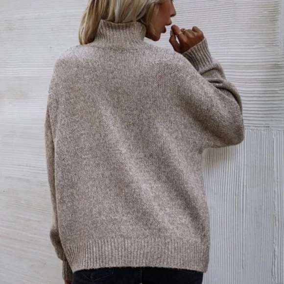Cozy Mock Neck Oversized Knit Sweater - Picture 4 of 11